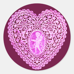 CUPID LACE HEART,pink purple Classic Round Sticker