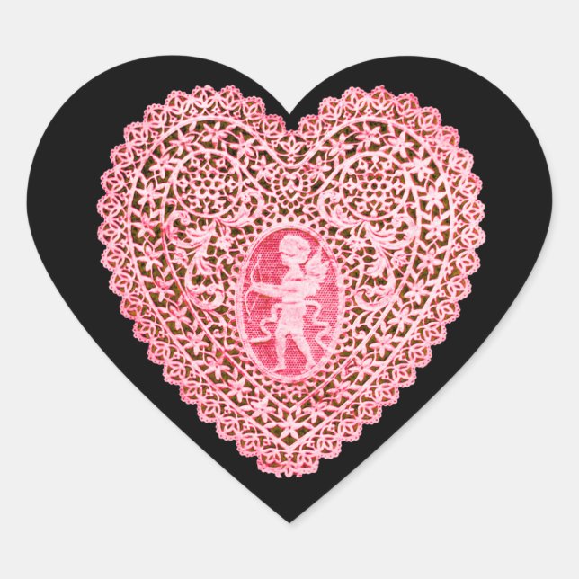 CUPID LACE HEART , Pink Red Black Sticker (Front)