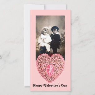 CUPID LACE HEART  , pink red Holiday Card