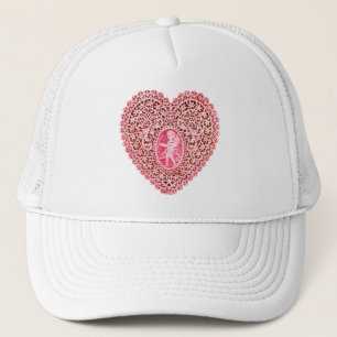 CUPID LACE HEART , Pink Red Trucker Hat