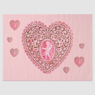 CUPID LACE HEART Pink Red Valentines Day Tissue Paper