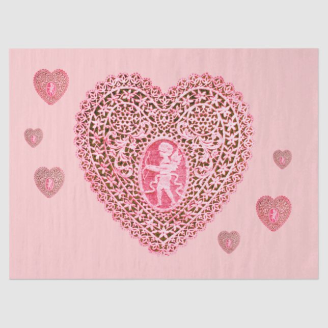 CUPID LACE HEART Pink Red Valentines Day Tissue Paper (Front)