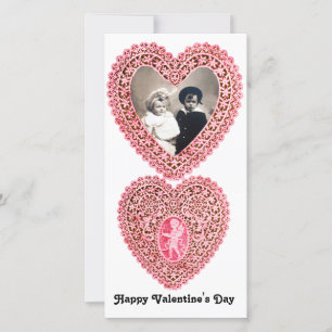 CUPID LACE HEART  , pink red white Holiday Card