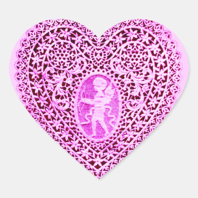 CUPID LACE HEART  ,Pink Violet Black Heart Sticker (Front)