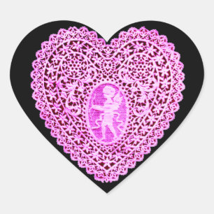 CUPID LACE HEART ,Pink Violet Black Heart Sticker