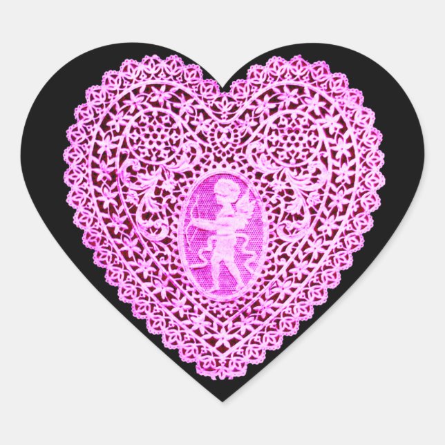 CUPID LACE HEART  ,Pink Violet Black Sticker (Front)