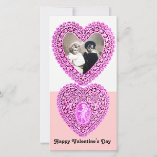 CUPID LACE HEART  , Pink White Holiday Card