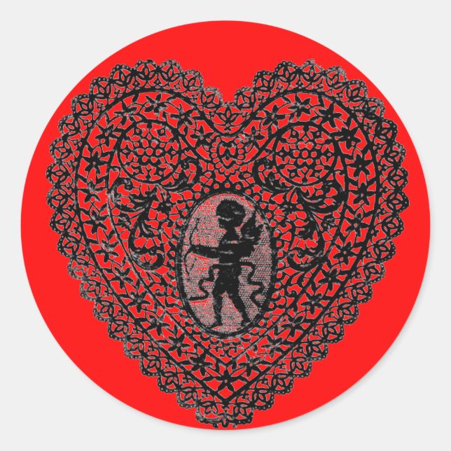 CUPID LACE HEART,red Classic Round Sticker (Front)