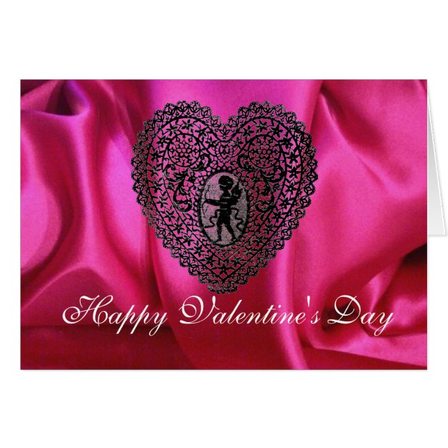 CUPID LACE HEART SILK FUCHSIA CLOTH , Pink Black (Front Horizontal)