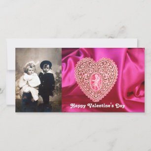 CUPID LACE HEART SILK FUCHSIA CLOTH , Pink Red Holiday Card