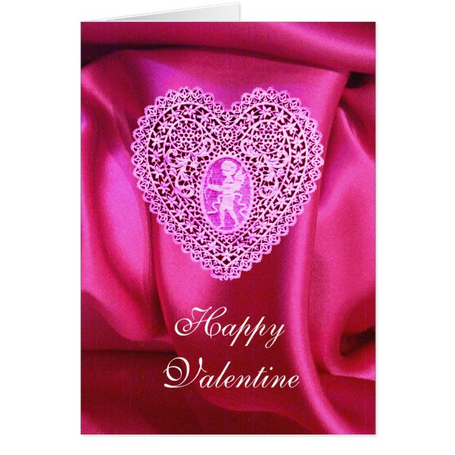 CUPID LACE HEART SILK FUCHSIA CLOTH, Pink Violet (Front)