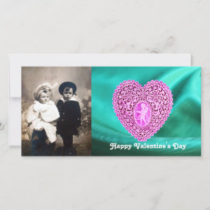 CUPID LACE HEART SILK GREEN BLUE CLOTH,Pink Violet Holiday Card