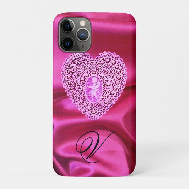 CUPID LACE HEART SILK PINK FUCHSIA CLOTH MONOGRAM Case-Mate iPhone CASE (Back)
