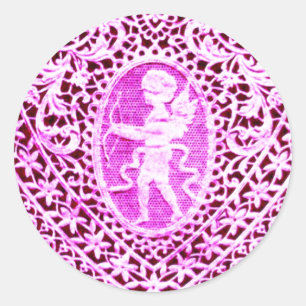 CUPID LACE HEARTdetail .pink Classic Round Sticker