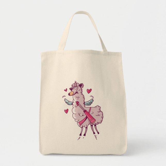 Cupid Llama for Valentines Day Tote Bag (Front)
