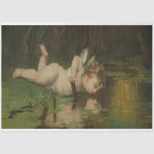 Cupid Looking Into River Water Oil Painting Tissue Paper (Front)