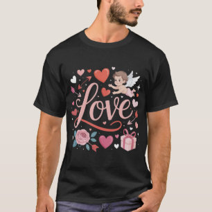 Cupid Love Heart Art Cute Valentine Cherub & Rose T-Shirt
