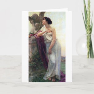 Cupid love woman romantic antique painting holiday card