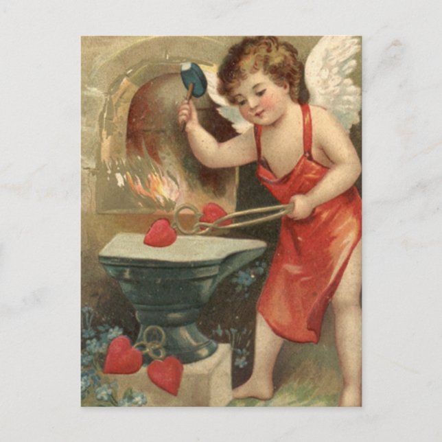 Cupid Making Hearts Vintage Valentine Holiday Postcard (Front)