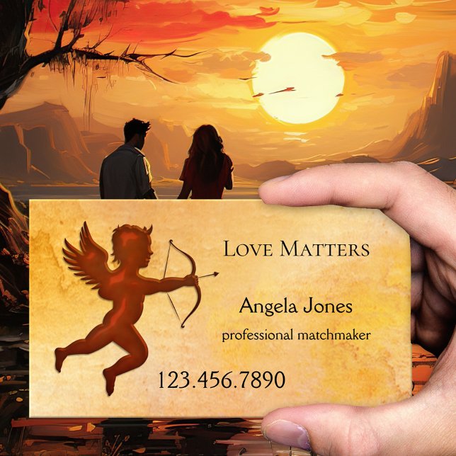 Cupid Matchmaker Appointment Business Card (A romantic business card featuring Cupid with his arrow on watercolor - matchmaker - online dating)