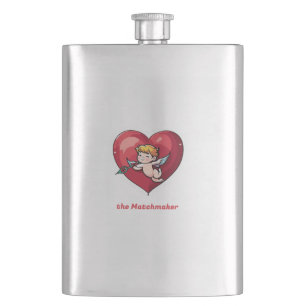 Cupid on Red Heart Hip Flask