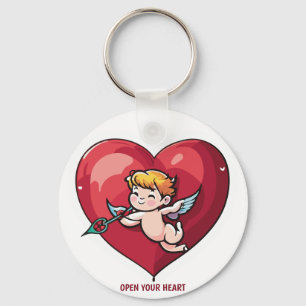 Cupid on Red Heart Key Ring