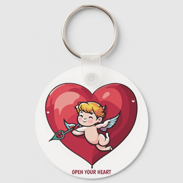 Cupid on Red Heart Key Ring (Front)
