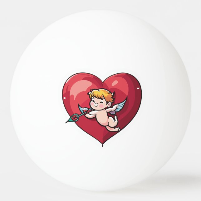 Cupid on Red Heart Ping Pong Ball (Front)