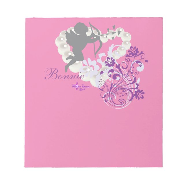 Cupid Pearls Floral Heart Pink Small Note Pad (Front)