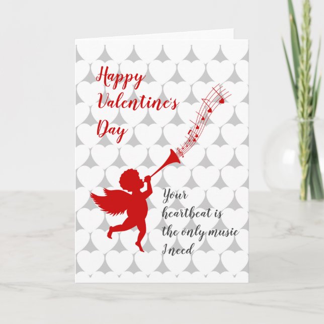 Cupid playing music on Valentine's Day Holiday Card (Front)