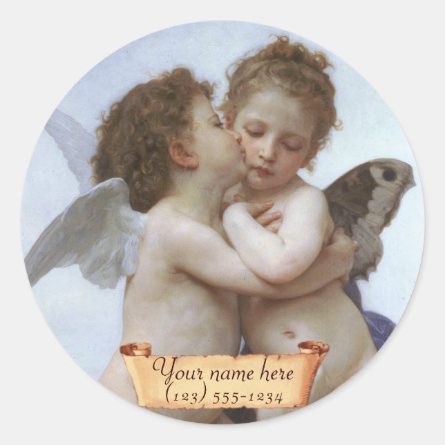 Cupid & Psyche Pre-Raphaelite Bookplate Classic Round Sticker (Front)
