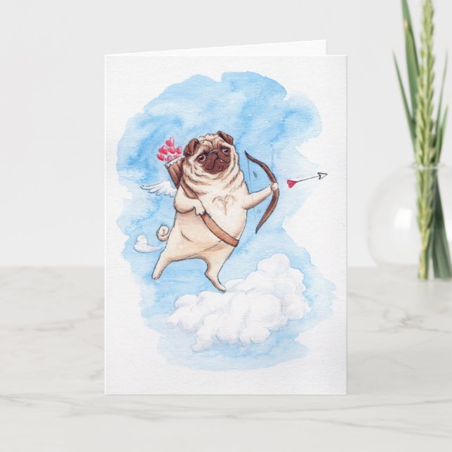 Cupid pug valentine holiday card (Front)