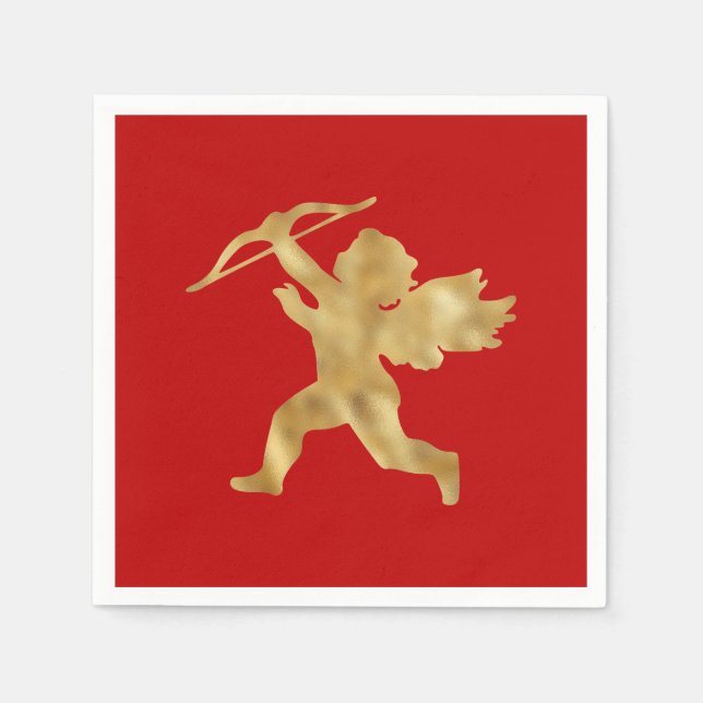 Cupid Red Gold Valentine Napkin (Front)