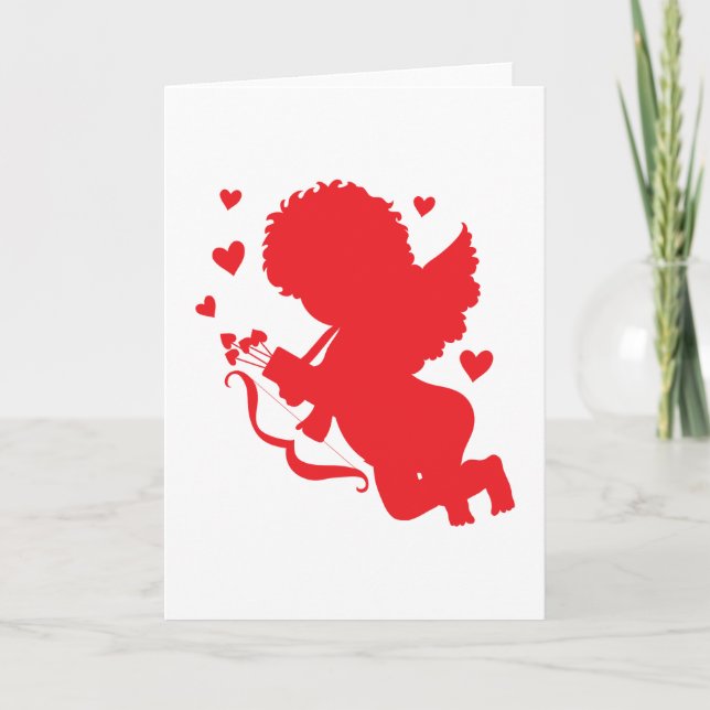 Cupid Red Silhouette Holiday Card (Front)