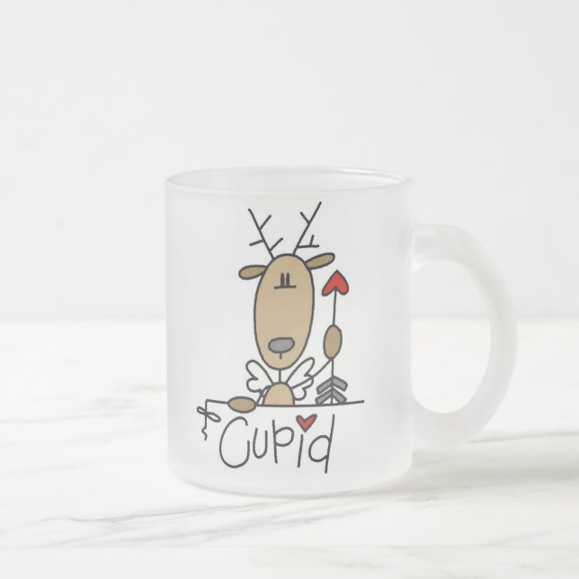 Cupid Reindeer Christmas Tshirts and Gifts Frosted Glass Coffee Mug (Right)