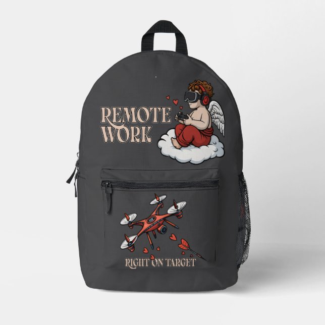 Cupid Remote Work, Valentine’s Day Printed Backpack (Front)