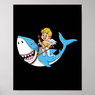 Cupid Riding Shark Valentines Day Fun Boys Girls K Poster