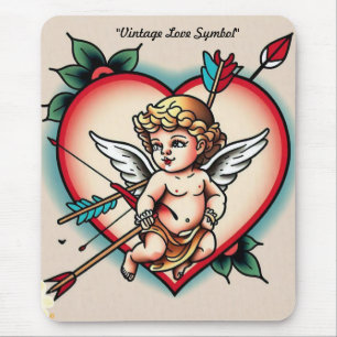 Cupid’s Classic Heart Tattoo Mouse Mat