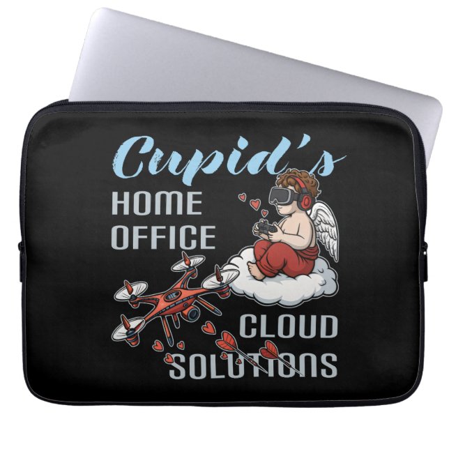 Cupid’s Home Office, Drone Valentine’s Day Laptop Sleeve (Front)