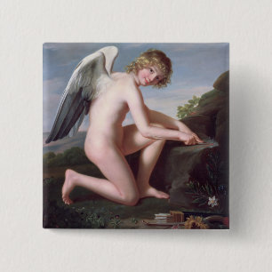 Cupid sharpening his arrows, 1798 (oil on canvas) 15 cm square badge