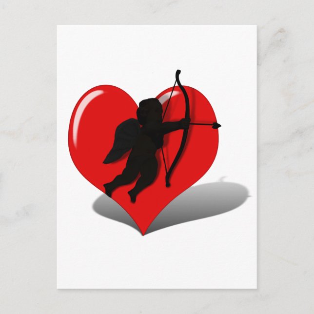 Cupid Silhouette & Heart Postcard (Front)