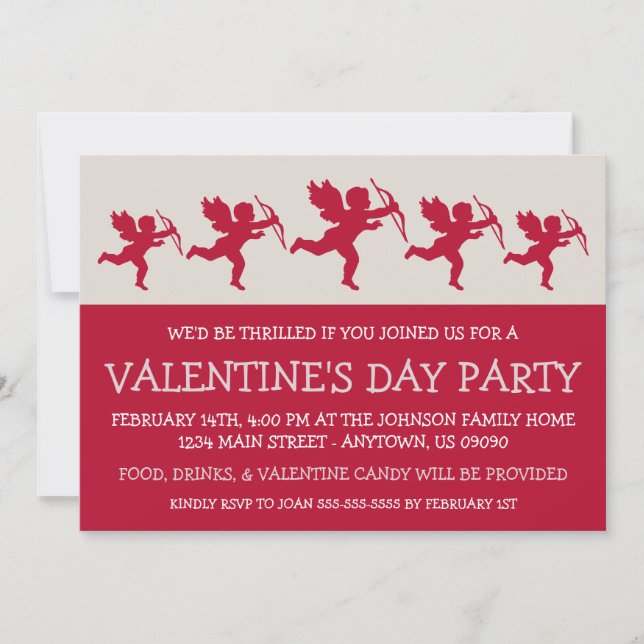 Cupid Silhouette Valetine's Day (Dark Red) Invitation (Front)