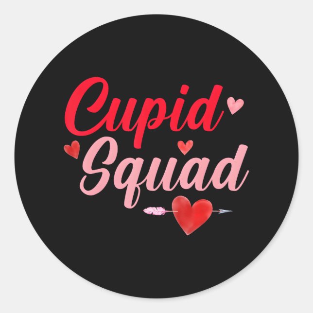 Cupid Squad Hearts Funny Valentine's Day For Classic Round Sticker (Front)