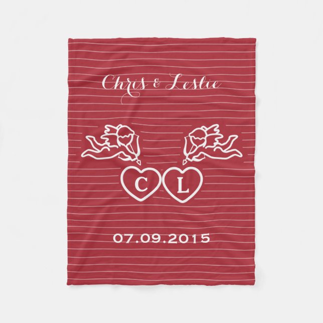 CUPID STRIKES custom text & color fleece blanket (Front)