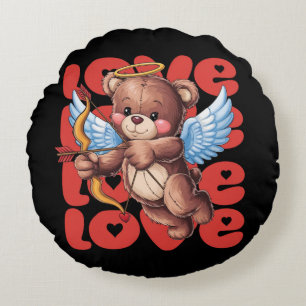 Cupid Teddy Bear – Valentine’s Day Love Round Cushion