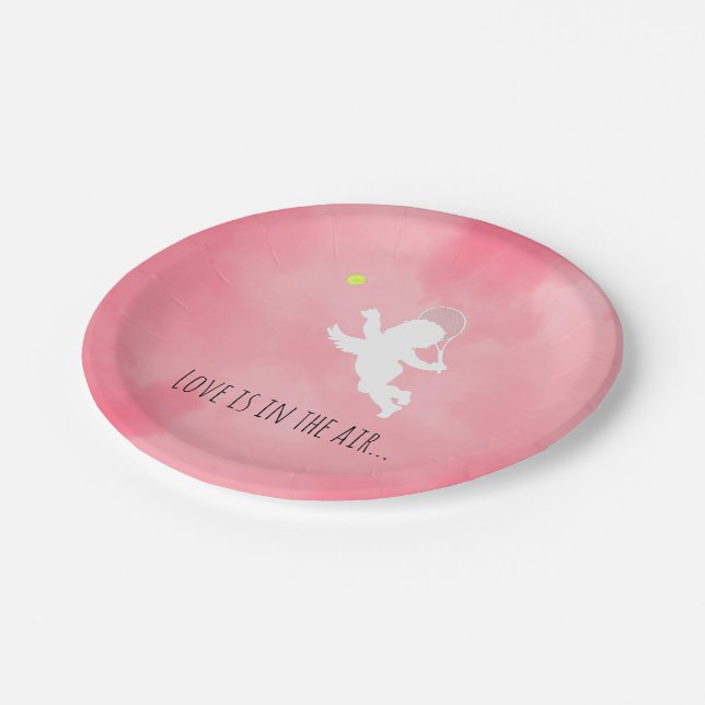 Cupid Tennis Heart Balloon Paper Plate (Angled)