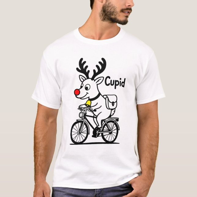 Cupid The Reindeer Riding a Bike T-Shirt (Front)
