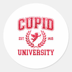 Cupid University Funny Valentines Day Cute Women G Classic Round Sticker