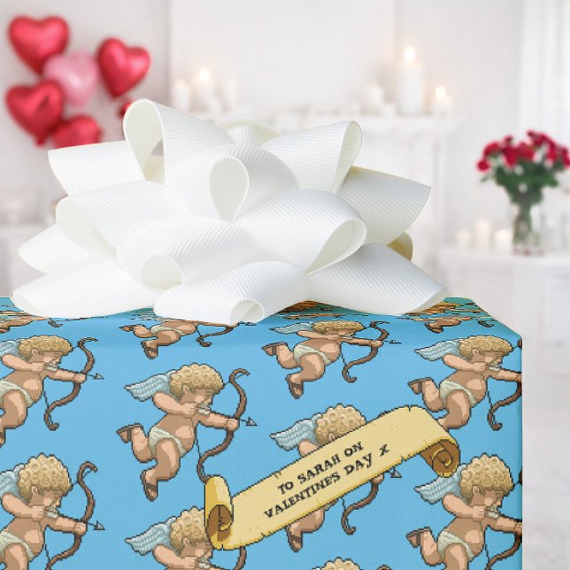 Cupid Valentines Add The Name Pixel Art Pattern Wrapping Paper (Creator Uploaded)