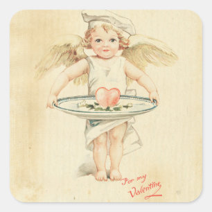 Cupid Valentine's Day Vintage Angel Red Heart Old Square Sticker
